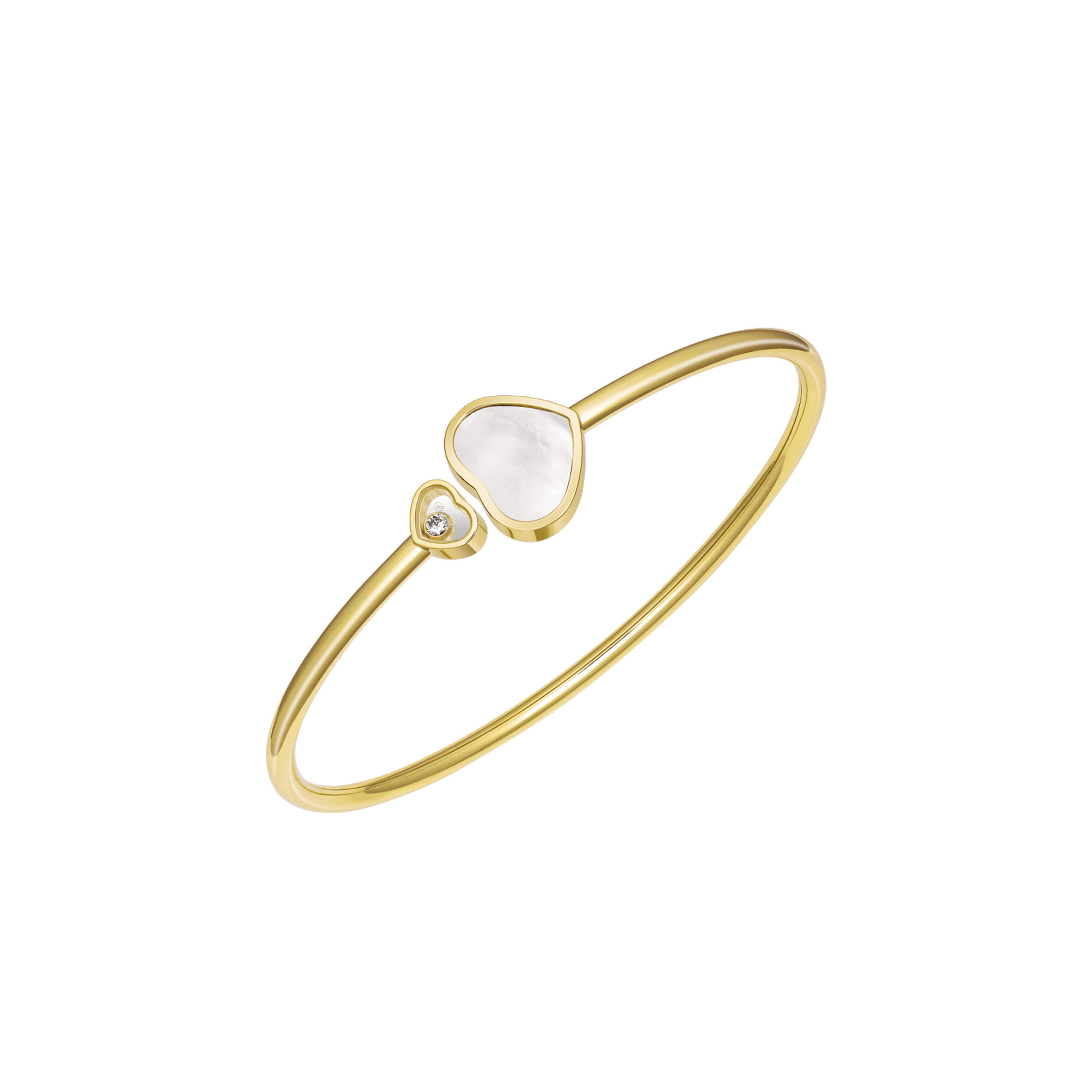 CHOPARD HAPPY HEARTS BANGLE, ETHICAL YELLOW GOLD, DIAMOND, MOTHER-OF-PEARL @857482-0300